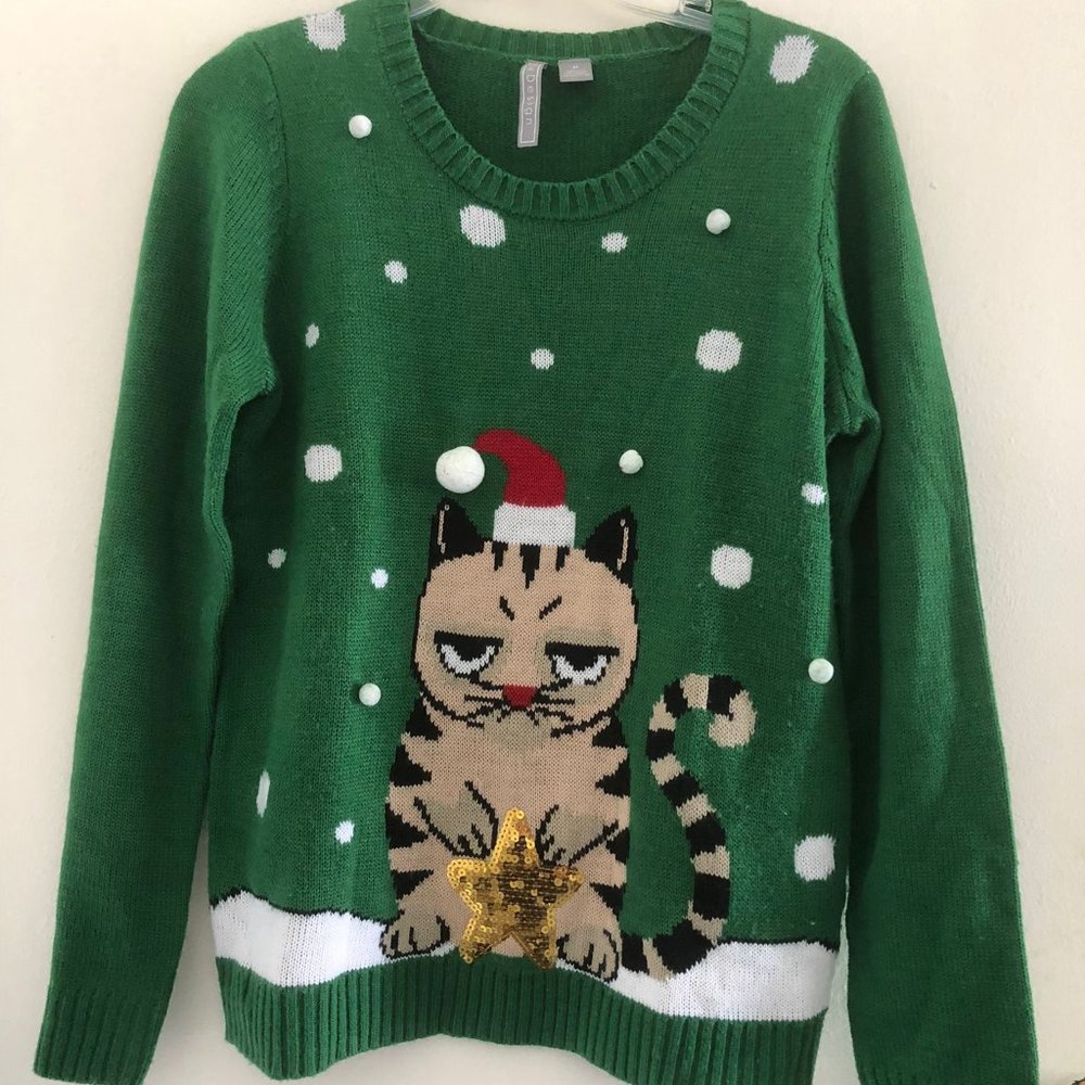 Grumpy Cat Christmas Sweater With Sequins And 3d … - image 1